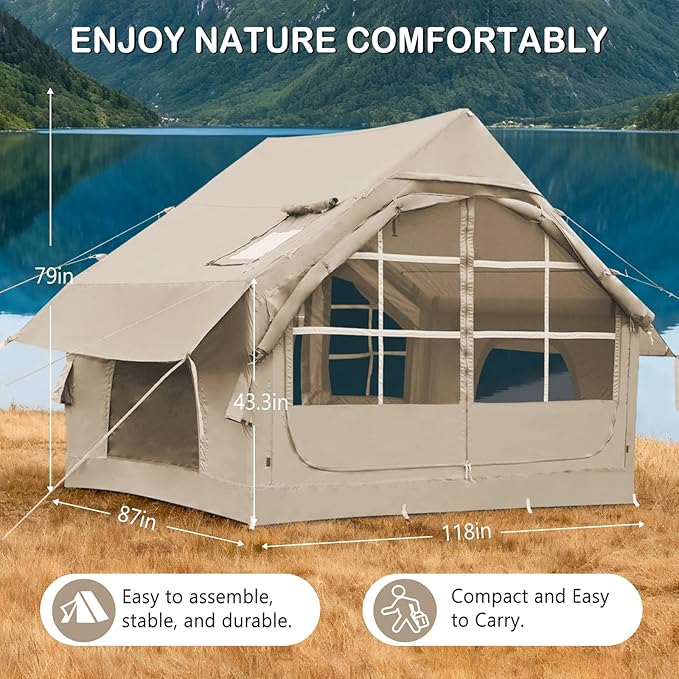 Inflatable Tents for Camping,Easy Blow Up Tent with Hand Pump,4 Seasons Waterproof Air Inflatable Camping Tent House for Family Weekend Camping