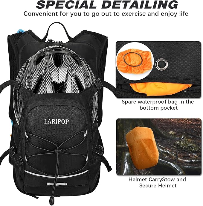 LARIPOP 18L Hydration Backpack with 2L Leak-Proof Water Bladder for Hiking Cycling Running Men Women