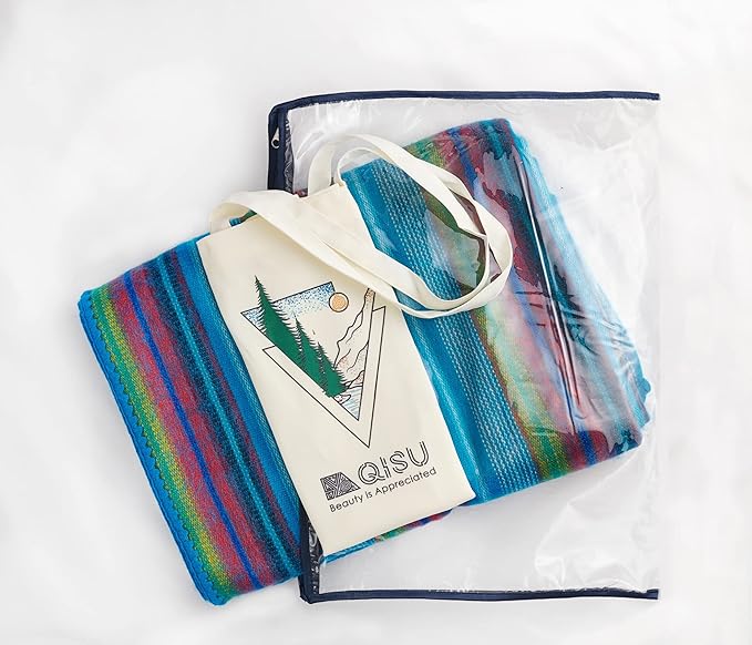 QISU Alpaca Wool Blanket Throw | Large, Beautiful, Warm, Variegated | 85 x 65 inches | Ultra-Soft, Hypoallergenic and Breathable | Non-Itchy or Scratchy Fabric (Blue Variegated)