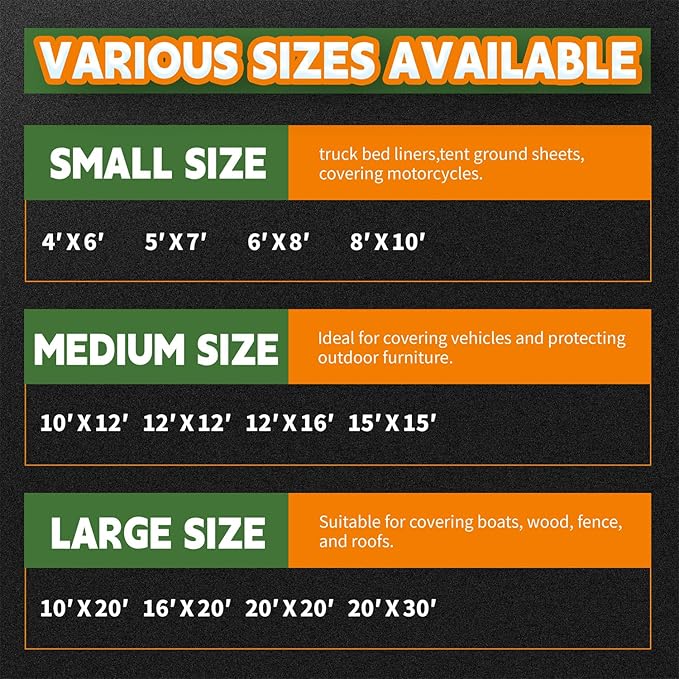 RAINDEWAY Tarps 8x10 Feet,Tarp Waterproof,9Mil Thick,Finished Size,Multipurpose Poly Tarp Cover with Metal Grommets and Reinforced Edges,Green/Black Tarpaulin