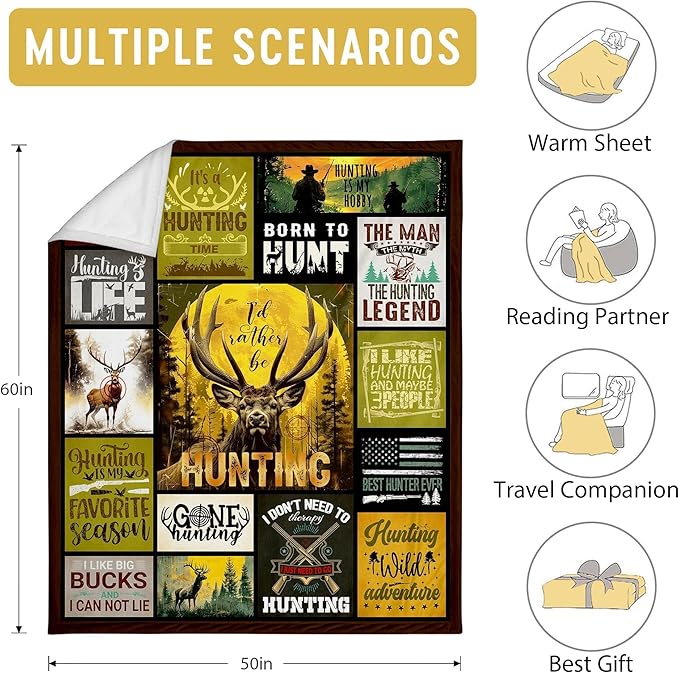 Men's Hunting Gifts: Unique, Funny & Deer-Themed Blanket, 60"x50"