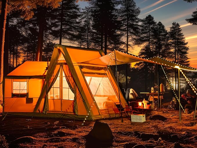EROMMY 4/6/8/12 Person Inflatable Tent with Skylight, 4 Season Blow Up Tents with Hand Pump for Outdoor Camping & Hiking, Easy Set-up Windproof Sunproof Waterproof