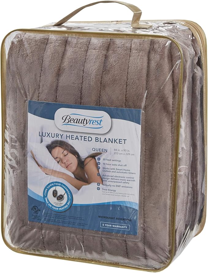 Beautyrest Heated Plush Elect Electric Blanket with 20 Heat Level Setting Controllers Equip with Secure Comfort Technology and 10 Hours Auto Shut Off, Queen: 84x90, Lavender,BR54-0656