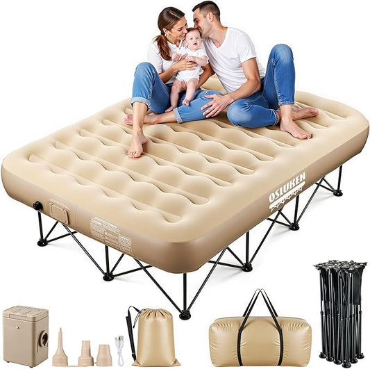 Queen Air Mattress with Frame & Built in Pump, 500 LBS Self Inflating Air Bed, Blow Up Bed Camping Cot with Mattress for Adults, Portable Inflatable Bed for Guest, Travel, 80" x 60" x 9", 25" Raised