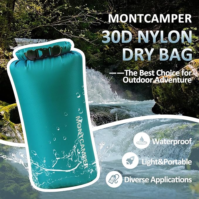 Waterproof Dry Bag 10L – 30D Nylon Roll Top Dry Sack with DWR & PU Coating, Lightweight Water-Resistant Storage for Kayaking, Camping, Hiking, Fishing & Beach (Turquoise Blue)
