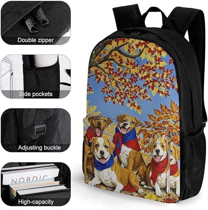 Rucksack Anti-Theft Multipurpose Big Capacity Carry On Bag, Happy Cute Dogs Baseball Traveling Camping Backpack With Side Pockets