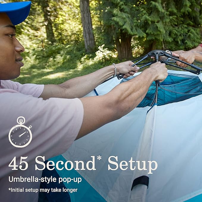 Coleman Camp Burst 4-Person Camping Tent, Umbrella-Style Pop-Up Tent with 45s Easy Setup, Dark Room Option Available, Tub Floor and Taped Seams Keep You Dry, 360° Views | Umbrella-Style, Pop-Up Tent, 45s Easy Setup, Tub Floor, Taped Seams