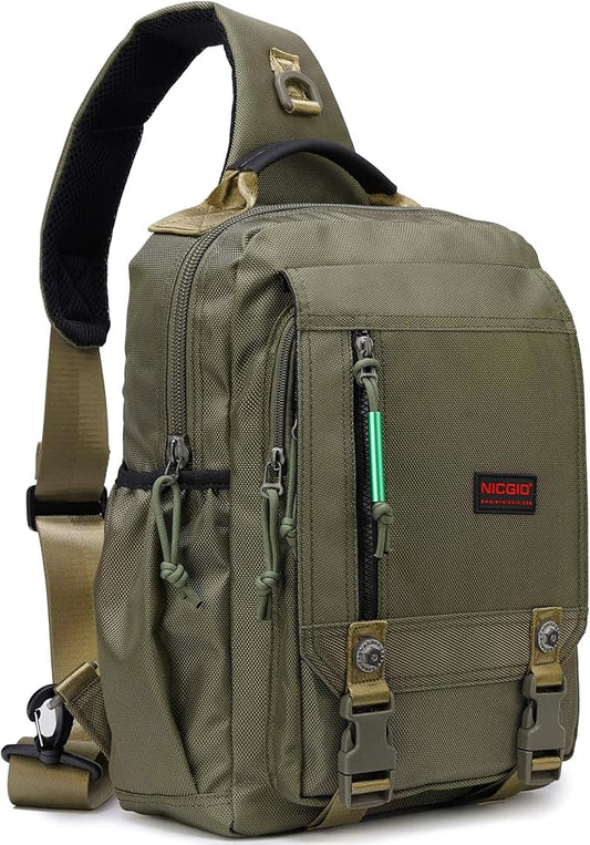 Nicgid Sling Bags Chest Shoulder Backpacks, 13.3'' 14.1'' Laptop Backpack Crossbody Messenger Bag Travel Outdoor Men Women, Green, 13.3 inch, Casual