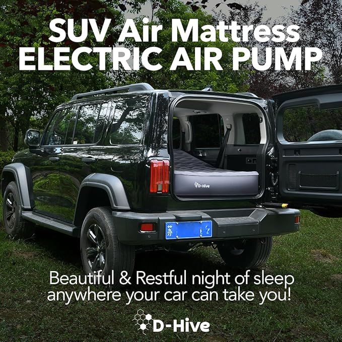 D-Hive SUV Air Mattress, Ultra-Thick Material Extra-High Car Air Mattress, SUV Mattress for Toyota 4runner, Jeep Wrangler, Car Mattress Inflatable Grey