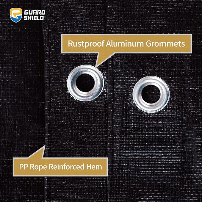 GUARD SHIELD Tarps Heavy Duty Waterproof 12x20 Feet Black Poly Tarp Cover Outdoor Thick UV Resistant Tarpaulin with Grommets 10mil (2-Pack)