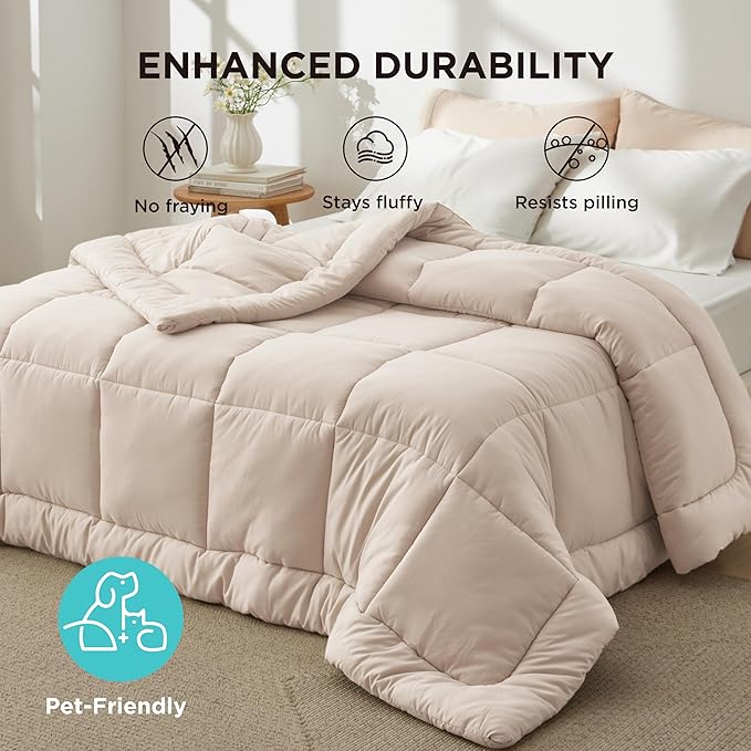 Bedsure Comforter Duvet Insert - Quilted Comforters Cal King Size, All Season Duvet, GentleSoft Down Alternative Bedding, with 8 Tabs, Gifts for Women/Men, Beige, California King 96 X 102 Inches