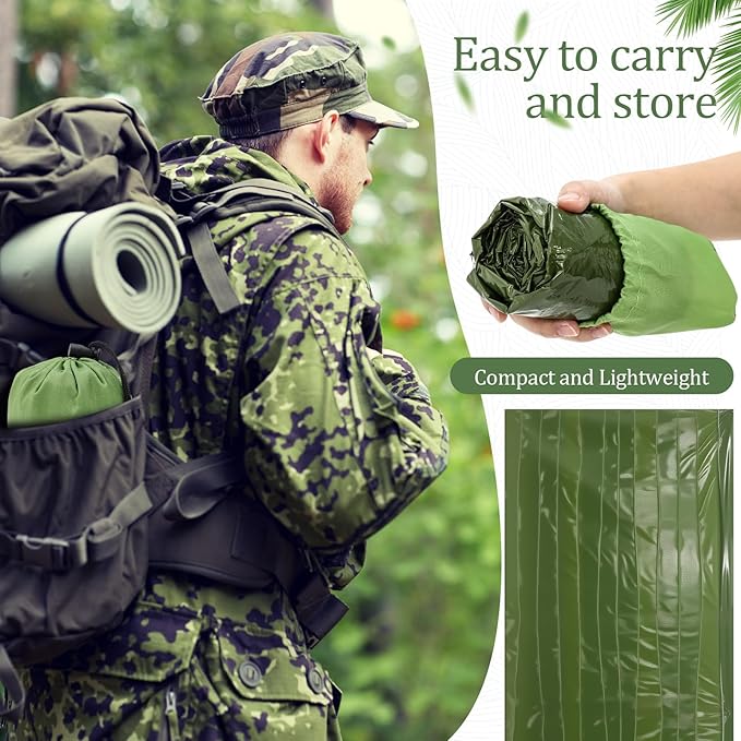 Mixweer 12 Pcs Emergency Sleeping Bag Portable Survival Thermal Bivy Sack Lightweight Emergency Shelter for Homeless People Waterproof Bivy Bag for Camping Hiking Adventure Outdoor, Green