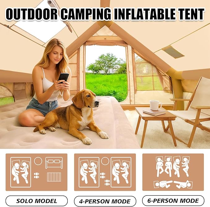 Inflatable Tents for Camping, Large Inflatable Camping Tent with Hand Pump, Easy Setup Tents for 4-6 People, Portable Glamping Tent