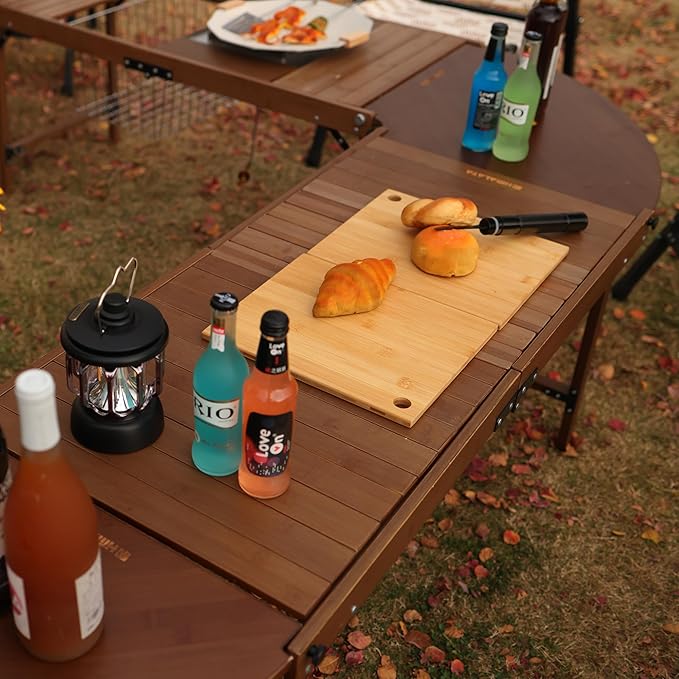 Camping Kitchen Table, Large Outdoor Camping Kitchen Station with Burner Single Portable Folding Cooking Tables Storage Organizer for Picnic BBQ Beach (L Shape Camping Kitchen with Burner)