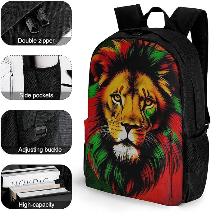 Casual Daypack Multipurpose Anti-Theft Large Capacity Carry On Bag, Lion Of Jamaica Reggae Casual Daypack Climbing Shoulder Bag With Padded Straps