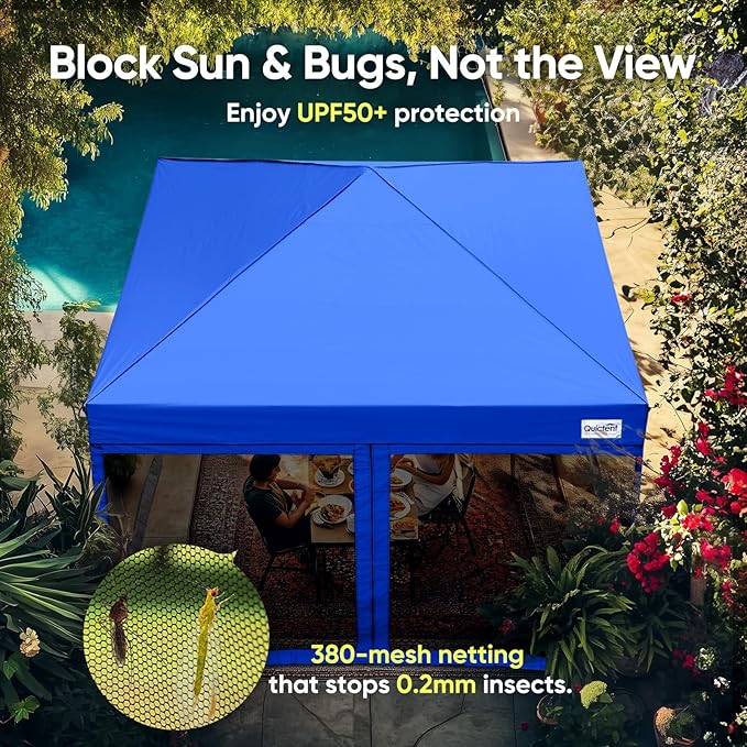 Quictent 10'x10’ Pop up Screened Canopy Tent with Mosquito Netting, Portable Easy up Outdoor Screen House Shelter for Patio, Camping and Picnic, Includes Wheeled Carry Bag