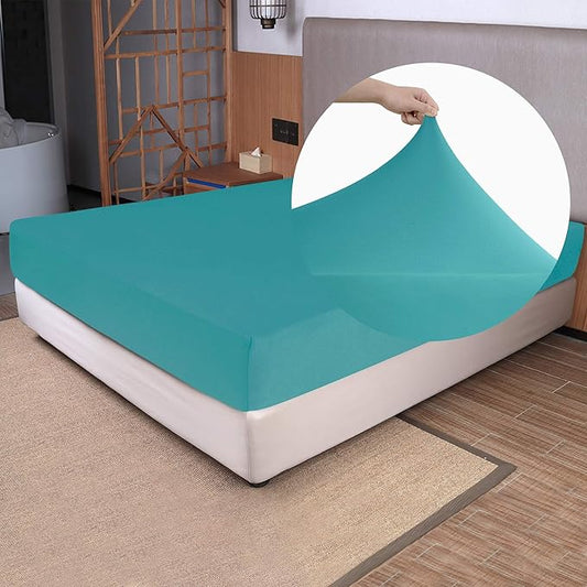 Stretch Queen Fitted Sheet Only - Jersey Knit & Soft Cozy T-Shirt Like, 4-Way Stretchy Snug Fit & No More Slipping Mattress Sheets - Turquoise, Queen