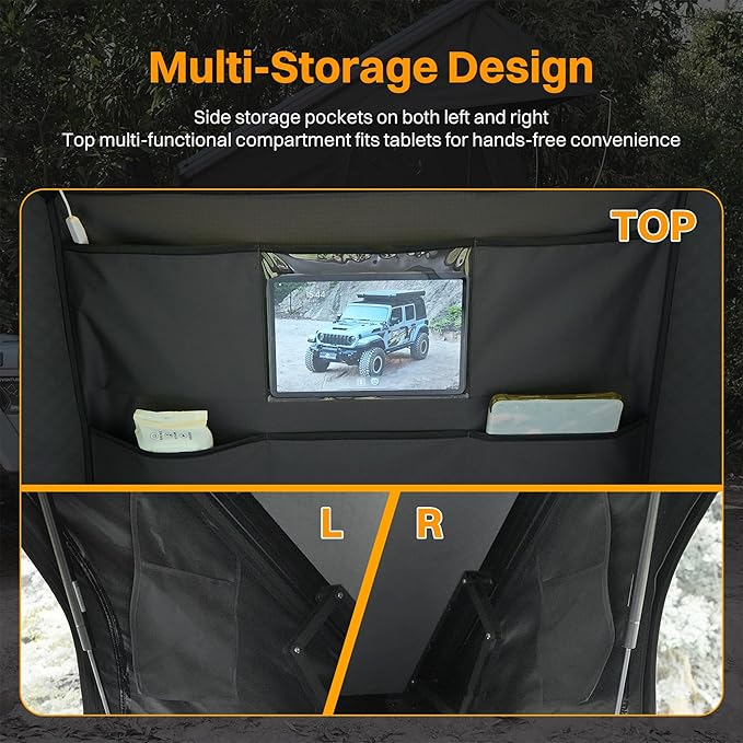 Aluminium Roof Top Tent,with Tri-Color LED Strip Light & 1.97" Thick Memory Foam Mattress,for Car Jeep SUV Truck Camping,2-3 People
