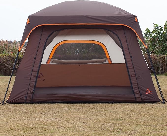 KTT Extra Large Tent 6-10-12-14 Person(Style-B),Family Cabin Tents,2 Rooms,3 Doors and 3 Windows with Mesh,Straight Wall,Waterproof,Double Layer,Big Tent for Outdoor,Picnic,Camping,Family Gathering