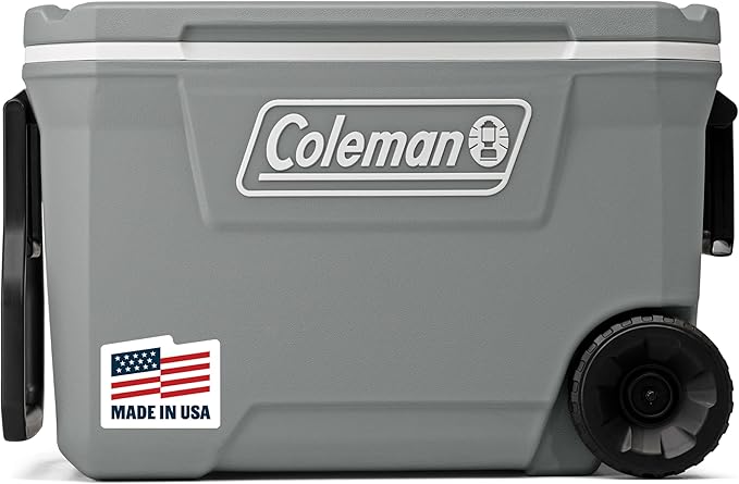 Coleman Classic Series Insulated Portable Rolling Cooler with Wheels, Leak-Resistant Outdoor Hard Cooler Keeps Ice up to 5 Days, 62-Quart