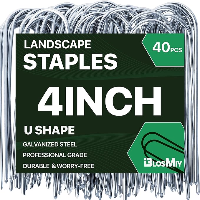U Shaped Landscape Garden Staples 4 Inch 40 Pack Updated 11Gauge Irrigation Stakes Galvanized Garden Stakes Fabric Pins for Soaker Hose Drip Line Tubing Yard Lawn Staples for Outdoor Decorations