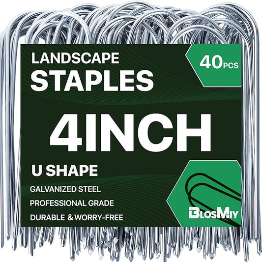 U Shaped Landscape Garden Staples 4 Inch 40 Pack Updated 11Gauge Irrigation Stakes Galvanized Garden Stakes Fabric Pins for Soaker Hose Drip Line Tubing Yard Lawn Staples for Outdoor Decorations