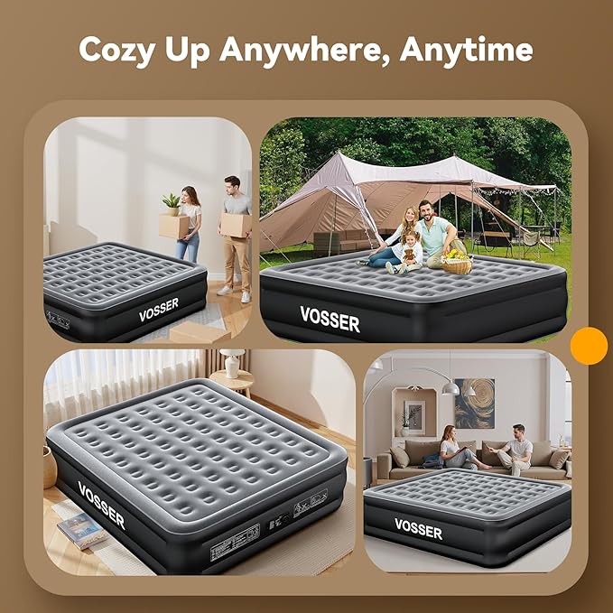 King Size Air Mattress with Built in Pump Raised,18’’King Air Mattress,Blow Up Mattress in 3 Mins,Self Inflatable Mattress for Home,Floor&Travel,Portable Air Bed for Adults,750LB Max,Black
