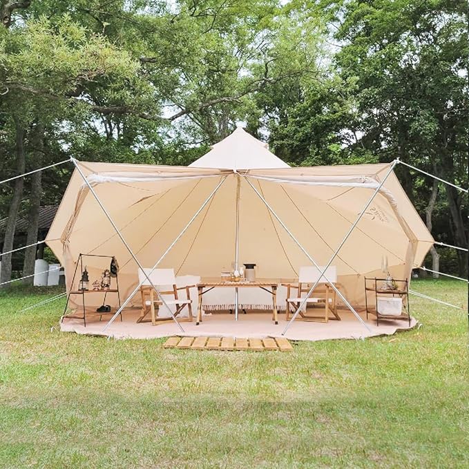 S'More Canvas Family Camping Tent - 4-5 Person, 4 Season Glamping Tent with Stove Jack and Windproof, Weather Resistant Bell