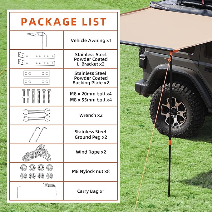 ALL-TOP Vehicle Awning 4.6'x6.6' Roof Rack Pull-Out Sun Shade UV50+, Weatherproof 4x4 Side Awning for Camping & Overland (Hardware Included)