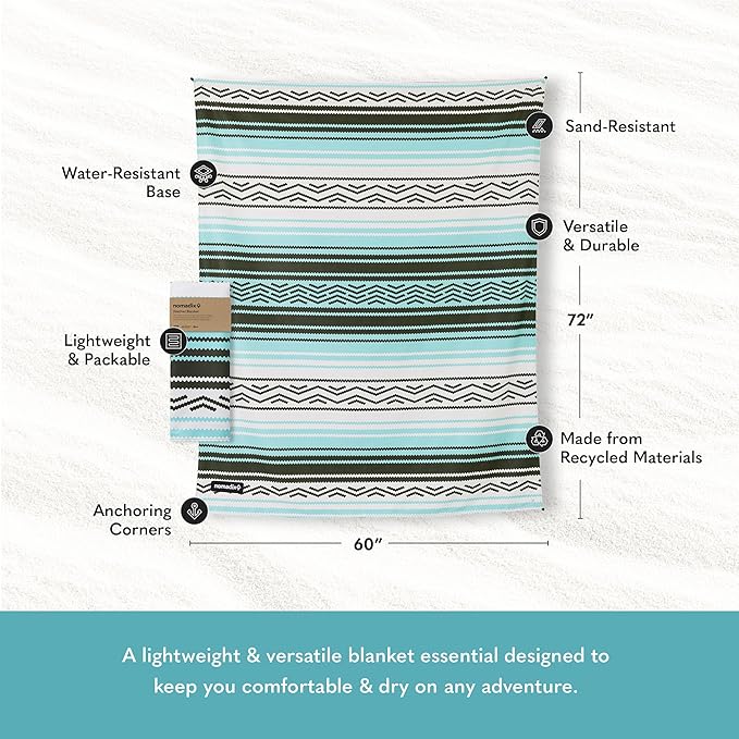 Nomadix Festival Blanket - Perfect for Picnics, Camping, & Lawn Seating - Plush Top & Water Resistant Base - Made with Post Consumer Recycled Materials - Agua Blue - 60x72 in