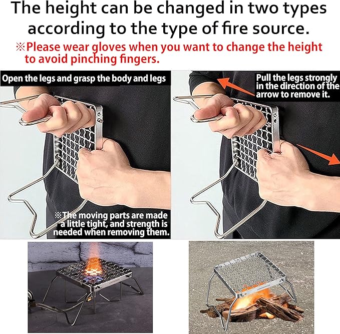 CAMPINGMOON Portable Folding Camping Campfire Grill over Fire Split Stoves 304 Stainless Steel (Grid wire (MS-1011))