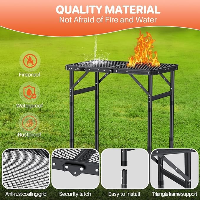 FUNYKICH Folding Grill Table for Outside, 3 Height Adjustable Portable Camping Tables, Lightweight Metal Aluminum Outdoor Table with Portable Handle for Camping, Picnic, BBQ, 23''x16'', Black