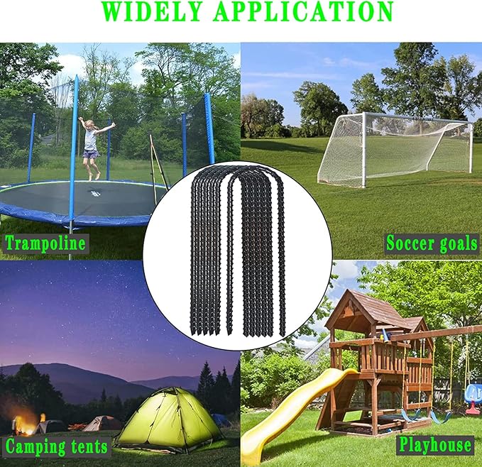 12-Inch Trampoline Wind Stakes, Extra Heavy Duty U Shaped Coated Rebar Stakes Safety Ground Anchors for Huge Garden Decoration (12)