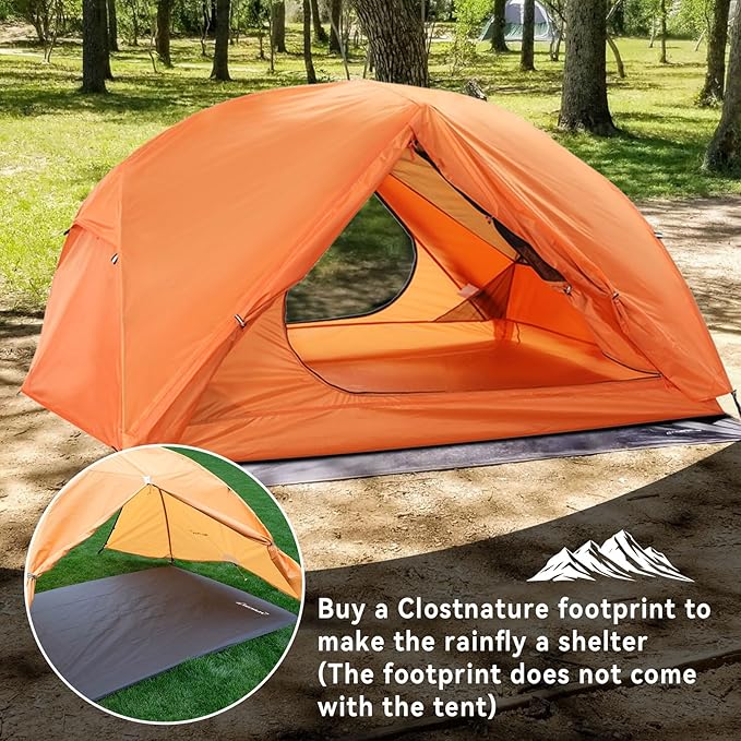 Clostnature 1/2 Person Backpacking Tent - Lightweight Two Person Tent for Backpacking, Easy Set Up Waterproof Camping Tent for Adults, Kids, Scouts, Large Size Outdoor, Hiking, Mountaineering Gear