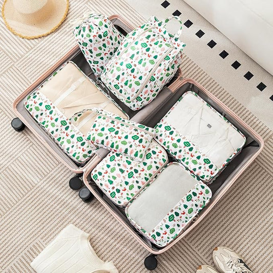 Packing Cubes for Travel 7 Set Luggage Organizer Bags for Family Mesh Breathable Travel Packing Organizers Durable Travel Essentials Suitcases Organizer Bags Set (Forest Plants)