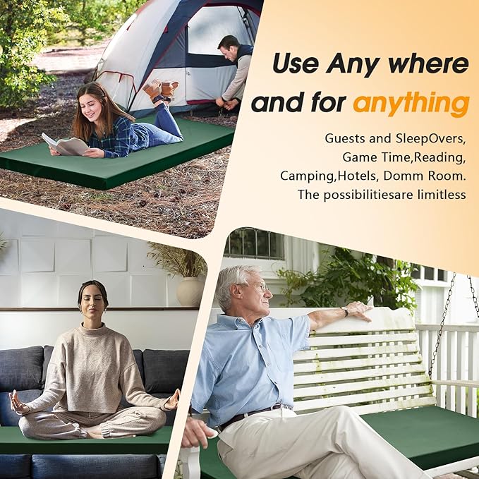 CYMULA Camping Cot Mattress 3in Memory Foam Sleeping Pad,Soft Warm Non-Slip Camping Mattress Topper with Retaining for Adults,Portable Roll up Pad for Travel
