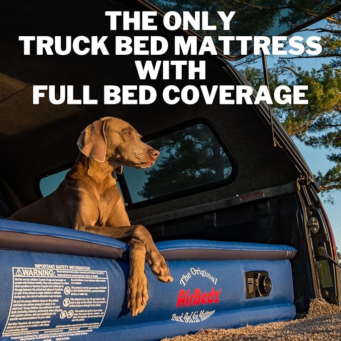 PITTMAN OUTDOORS AirBedz Mattress - Truck Bed Air Mattress, Full-Size, Long Bed, 8' Long, Built-in Rechargeable Battery Air Pump, Blue, Carry Bag, Patch Kit, 95" L x 63.5" W x 12" H