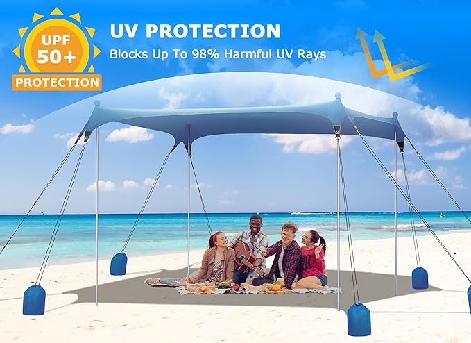 Gorich Beach Tent Sun Shelter with 8 Sandbags, UPF50+ Protection & Windproof Pop Up Beach Canopy Tent Sun Shade for Family, Travel & Camping, Easy Setup Canopy Umbrella