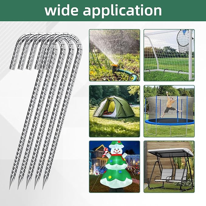 12 Inch Rebar Stakes, Heavy Duty J Hook Tent Stakes, Long Galvanized Ground Anchors Metal Spikes Landscape Yard Stakes for Signs, Trampoline, Chain Link Fence, Outdoor Decoration (10)