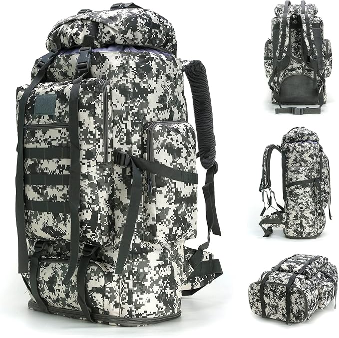 70L/100L Hiking Camping Backpack MOLLE Rucksack Waterproof Daypack for Traveling (City Camo)