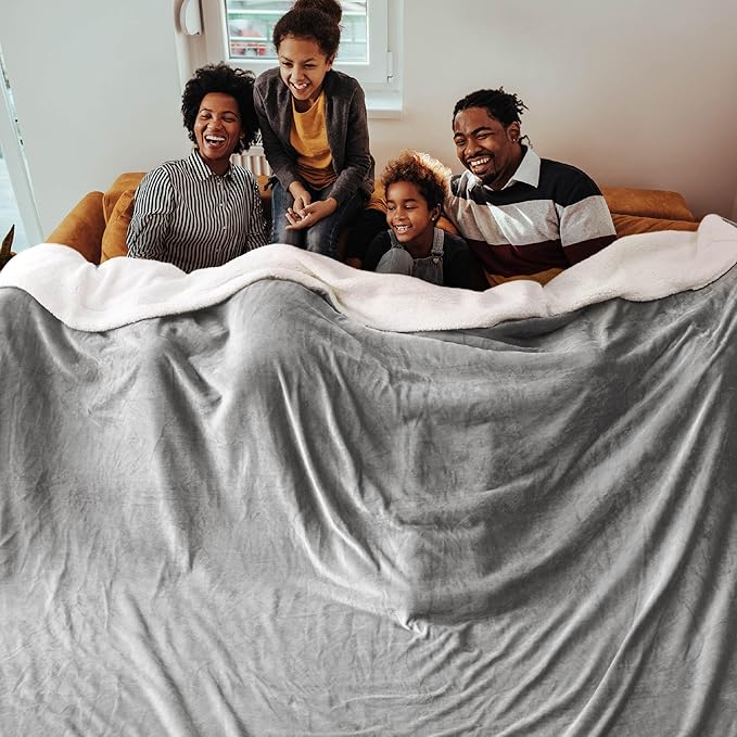 Bedsure GentleSoft Sherpa Fleece Oversized Cal King Blankets for Bed - Thick and Warm, Soft Fuzzy Plush Large Blanket for Winter, Light Grey, 112x98 Inches