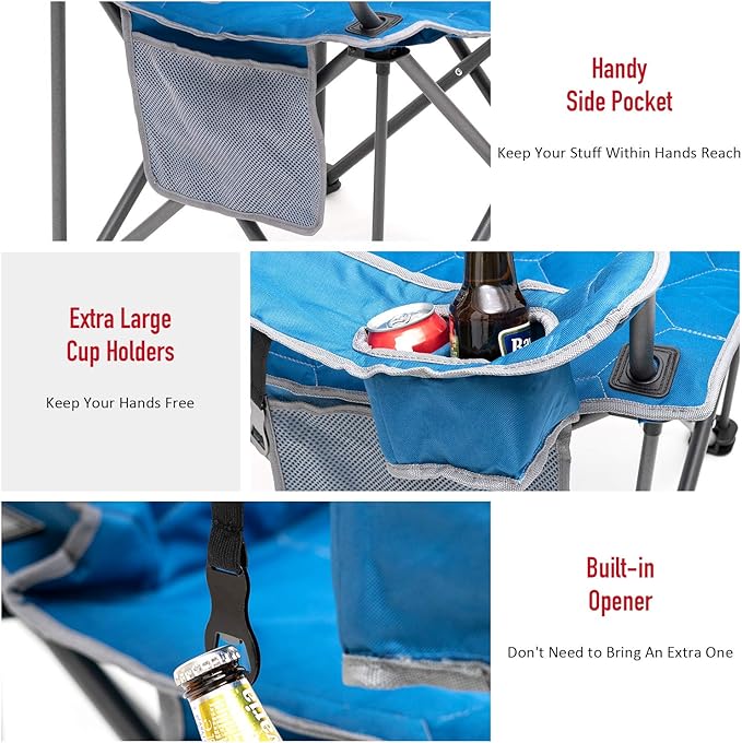SUNNYFEEL XXL Oversized Camping Chair Heavy Duty 500 LBS for Big Tall People Above 6'4 Padded Portable Folding Sports Lawn Chairs with Armrest Cup Holder & Pocket for Outdoor/Travel/Picnic/Camp