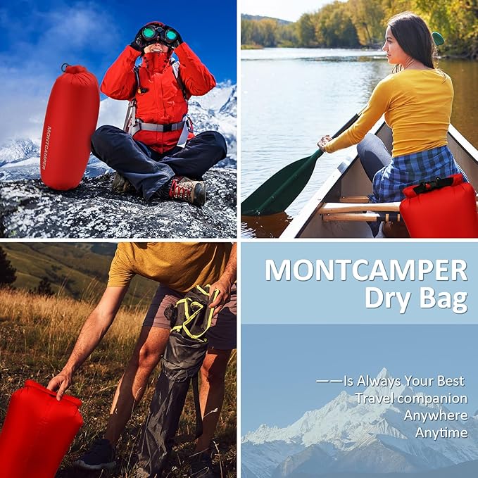 Waterproof Dry Bag 35L – 30D Nylon Roll Top Dry Sack with DWR & PU Coating, Lightweight Water-Resistant Storage for Kayaking, Camping, Hiking, Fishing & Beach (Red)