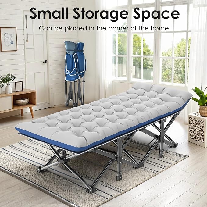 Suteck Camping Cot, 32In XXL Folding Camping Cot Heavy Duty Sleeping Bed for Adults 1200D Double Layer Oxford Cots for Camping W/Pilllow Mattress Carry Bag for Home Office Nap Beach Travel, 900LBS