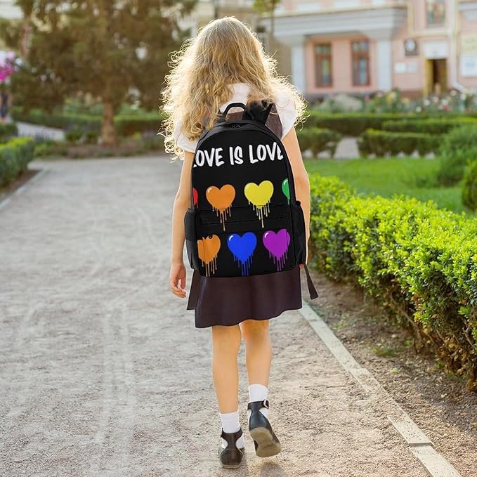 Lightweight Backpack for Gym Travel Bicycle, Big Capacity Multipurpose Anti-Theft Carry On Bag, Lgbt Pride Rainbow Heart Love Is Love Travel Hiking Bag Day Pack