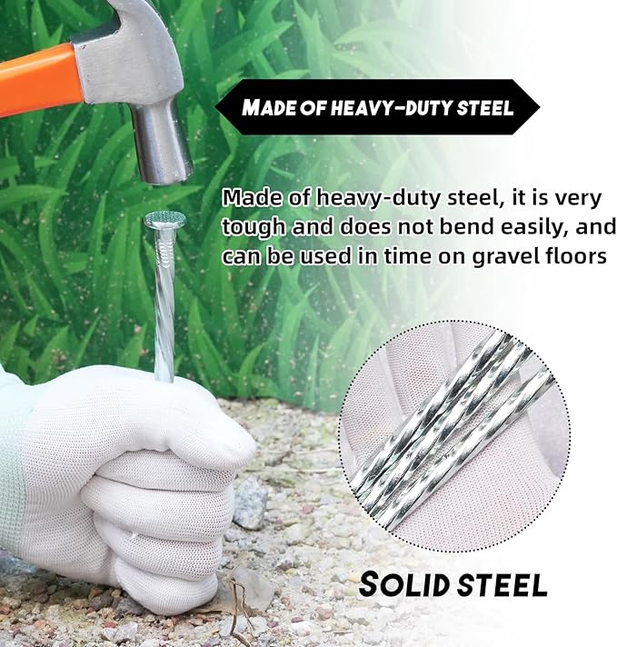 10 Inch Galvanized Landscape Stakes Heavy Duty Metal Spiral Anchoring Spikes Garden Nails for Paver Edging, Camping Tent, Weed Barrier, Artificial Turf, Carpentry and More