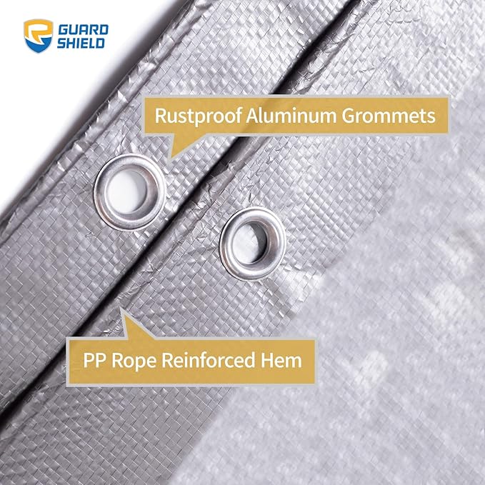 GUARD SHIELD Tarp 12x20 Feet Waterproof Grey/Silver Tarps 8Mil Multi Purpose UV Resistant Cover for Outdoor,Camping,Tent,Boats