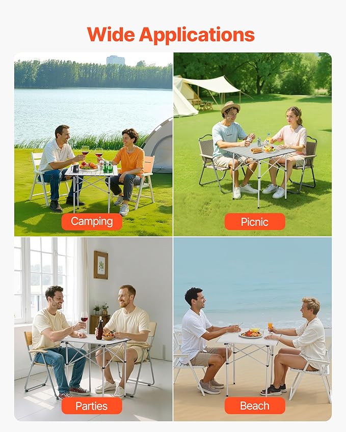 VEVOR Folding Camping Table, Portable Roll Up Side Tables, Lightweight Aluminum Table for Outdoor BBQ Tailgating Picnic, Travel (28 inch-Silver)