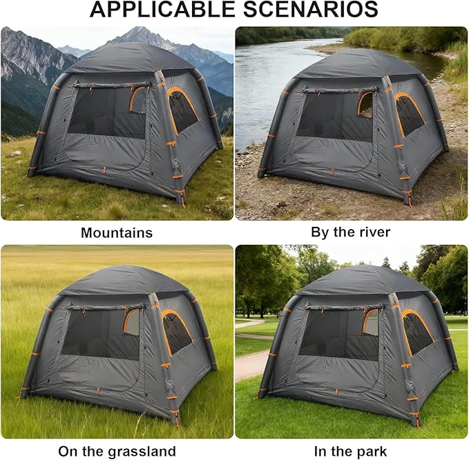 Inflatable Tents for Camping,2/4 Person Easy Setup Blow Up Tents for 4 Seasons Waterproof InflatableTent for Camping, Air Glamping Tents for Camping Adult