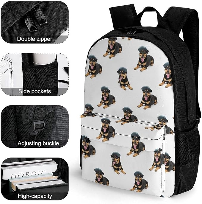 Men Women Polyester Australian Cattle Dogs White Backpack Large Capacity Bookbag With Smooth Zippers for Climbing Picnic Bicycle